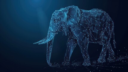 Elephant low poly model, African animal polygonal wireframe AI generated - obrazy, fototapety, plakaty
