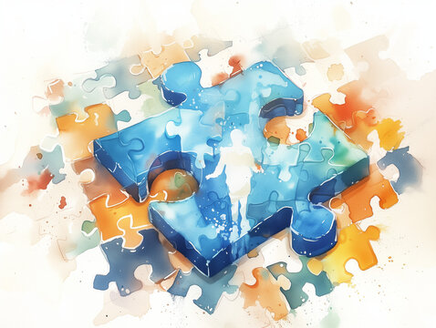 Pi&egrave;ce de puzzle bleue qui renferme une silhouette humaine, repr&eacute;sentation d'une personne autiste et de l'autisme