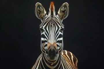 striking zebra face closeup on a black background fine art animal portrait