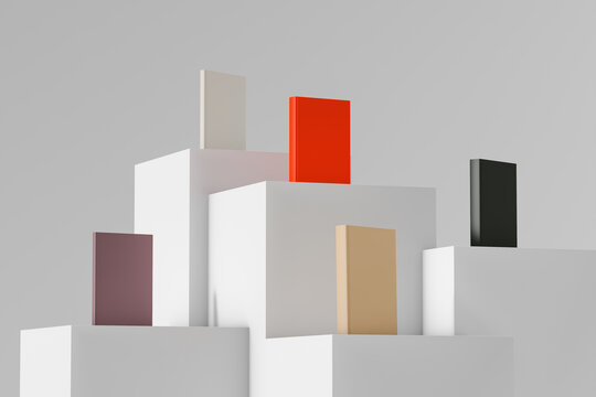 Modern Book Display on White Shelves