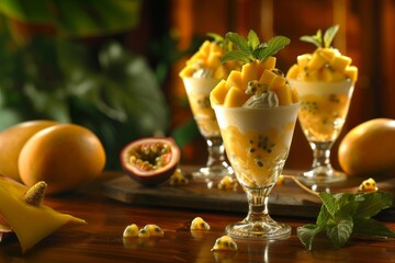 Mango passion fruit desserts. healthy and original flavors for health-conscious consumers
