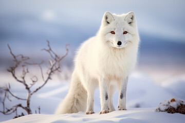White Arctic Fox in Snowy Landscape