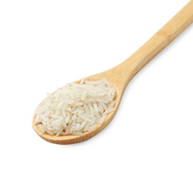 Raw basmati rice in spoon isolated on white