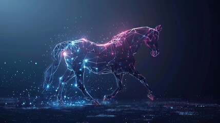 Obraz na płótnie Canvas Empty low poly style horse with luminous lines and dots. AI generated