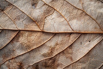 Close up of Fiber structure of dry leaves texture background. Cell patterns of Skeletons leaves, foliage branches, Leaf veins abstract of Autumn background - generative ai