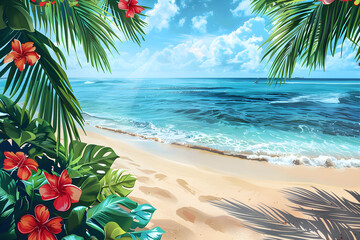 Fototapeta na wymiar Tropical beach in summer vacation graphic, fun happy and party design, sublime image.