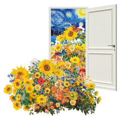 Sunflower door png sticker,  famous painting, transparent background