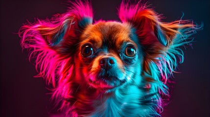 Neon Hip Hop Chihuahua Portrait. Concept Pet Portraits, Neon Colors, Hip Hop Theme - obrazy, fototapety, plakaty