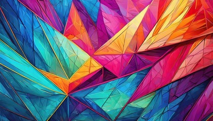 vibrant geometric background featuring a rainbow of colors such as aqua, magenta, and electric blue. This art piece showcases colorfulness, symmetry, and patterns in visual arts