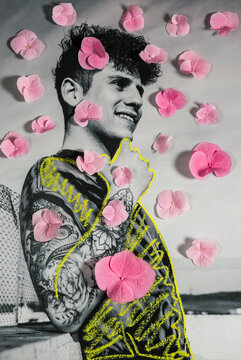 Beautiful man with flowers collage