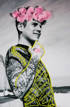 Beautiful man with flowers collage