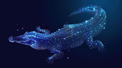 Crocodile. Low poly blue. Polygonal abstract illustration of animal. AI generated - obrazy, fototapety, plakaty