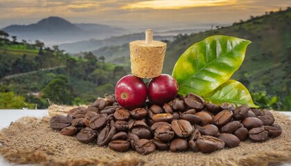 singleorigin coffee bean, a staple food ingredient in cuisine, resembles a pile of coffee beans with a cork in the middle, a fruit of the coffee plant