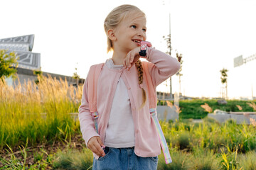 Elementary school student talking via smart watch