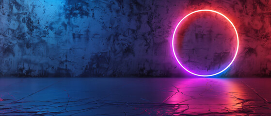 Neon Halo on Grunge Textured Wall: A Study of Light, Shadow, and Abstract Forms
