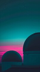 Obraz premium Captures an astronomical observatory at dusk, the domes silhouetted against a sky painted in cosmic purples, evoking the mystery of the universe waiting to be explored