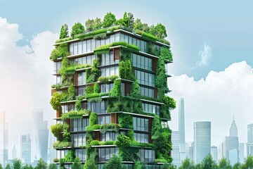 sustainable ecofriendly building with vertical garden in modern city green architecture illustration