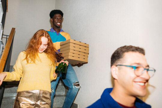 Friends arriving at party