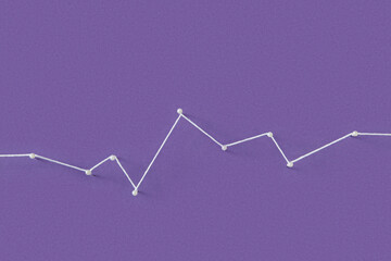 Continuous white string tying straight pins on violet background