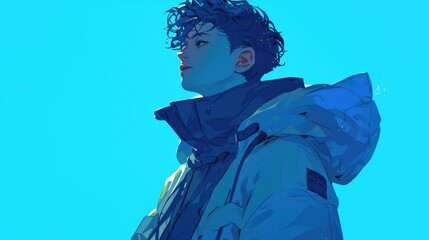 A young man clad in a stylish blue jacket caught my eye - obrazy, fototapety, plakaty