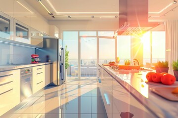 ultramodern stateoftheart kitchen interior in cozy home luxury design 3d illustration