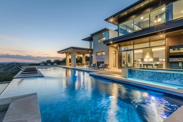 Fototapeta na wymiar upscale contemporary mansion with swimming pool luxury real estate