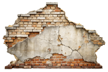 Ruined, collapsed, cracked, broken concrete texture background. Old damaged wall surface. Abandoned building structure.