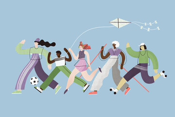 Group of diverse people full of vitality connected by active lifestyle