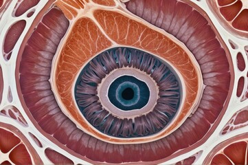 A close up of the eye and surrounding structures in a body. Generative AI.