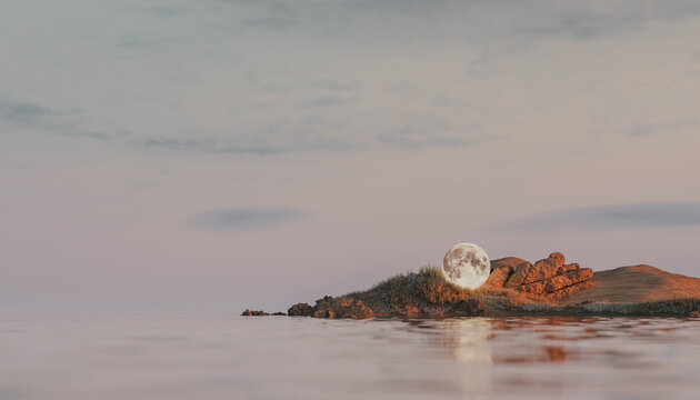 A moon living through a landscape at sunset