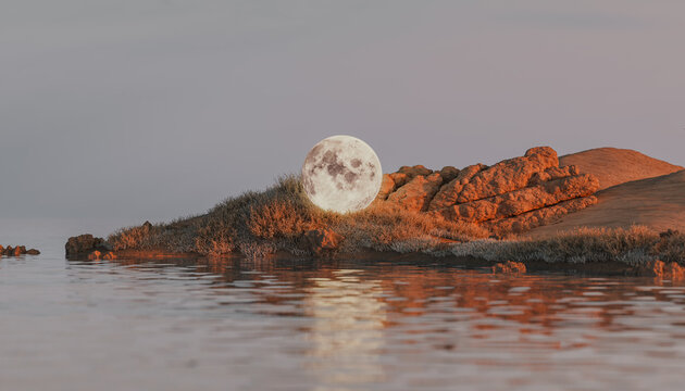A moon living through a landscape at sunset