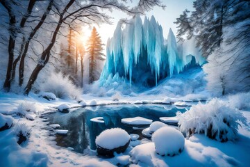  Behold a Snowy Wonderland Awakened by Icy Formations, Showcasing a Breathtaking Spectrum of Colors, Immortalizing the Ethereal Magic of Winter with Exquisite HD Detailing, Inviting You to Immerse You