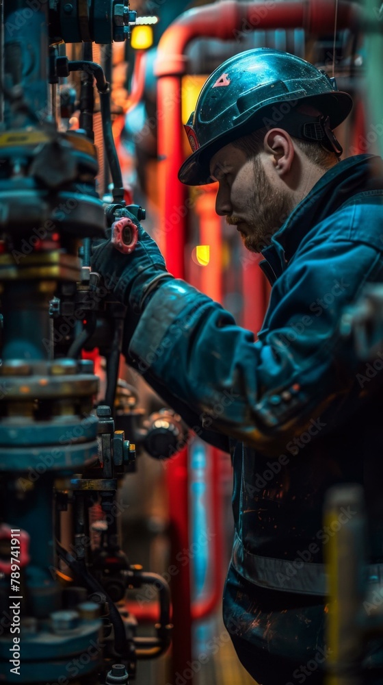 Sticker A man in a hard hat working on pipes and valves. Generative AI.