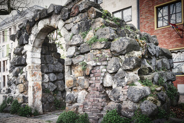 Rheingassenpforte at Thurnmarkt, preserved part of Cologne's medieval city wall on the banks of the...