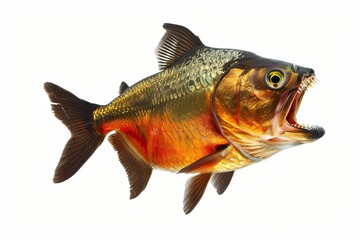 Red piranha opens its mouth with sharp teeth isolated on a white background 
