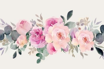 watercolor floral bouquet with pink roses peonies and eucalyptus perfect for wedding stationery soft pastel colors