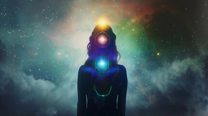 Cosmic spiritual awakening with seven chakras and harmonic peace universe cosmos 