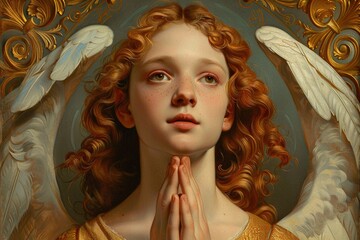 Angels in a renaissance painting, divine inspiration, ethereal beauty in a retro style