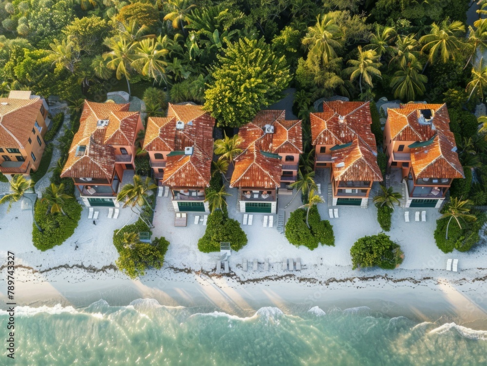 Wall mural An aerial view of a beach with several houses on it. Generative AI.