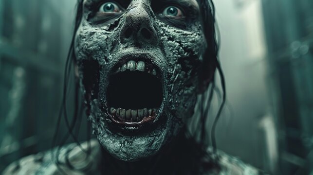 Skinwalker Mouth wide to the ears, Sling, Siege for Survival, Glaring Stare, Malevolent Manor, Shadowy hour, Macabre, Desperation, Medium shot,