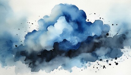 watercolor painting of a blue cloud on a white background with a black spot on the bottom of the...