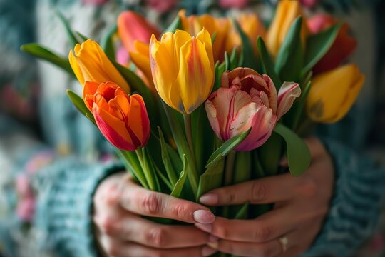womans hands holding vibrant spring flowers closeup photography