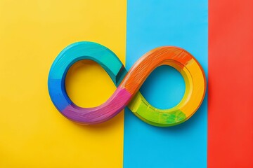 world autism awareness day concept infinity rainbow symbol on colorful background - obrazy, fototapety, plakaty