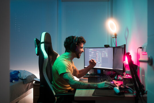 Celebrating online gaming victory