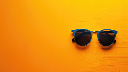 Blue sunglasses on textured orange background with space for text - obrazy, fototapety, plakaty