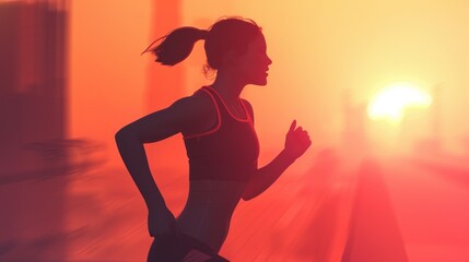 Silhouette of a sporty woman in running pose. AI generated