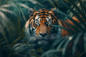 Dangerous tiger hides in the jungle