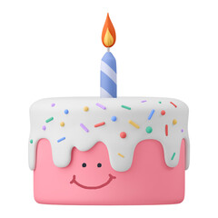 Smiling birthday png cake sticker, 3D emoticon illustration, transparent background