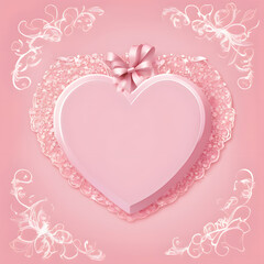 Heart, white with pink background, with bows and ribbons.

AI generated