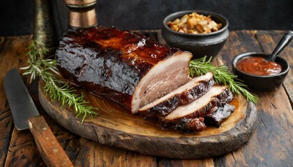 Classic Texas Smoked Pork Brisket with Dark Crust - Traditional Smokey Wooden Flavors from a Homemade Grill